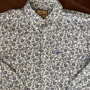 Navy and White Paisley Wrangler Western Long Sleeve Button Down Shirt XL